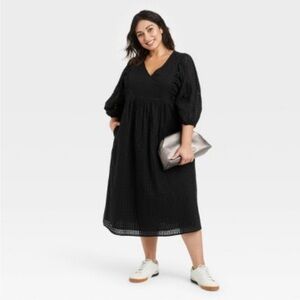 A New Day Black Ballon Sleeve Crepe Women's Dress